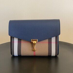 Burberry Derby Calfskin House Check Small Macken Crossbody Bag Ink Blue *NEW*